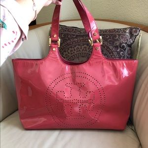 Tory Burch pink patent leather tote